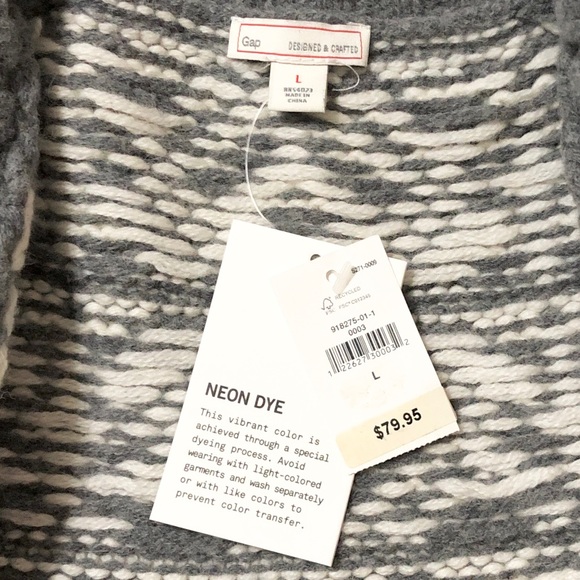 Gap Women’s Nordic Style Gray/White/Lime Cardigan Sweater w/Shawl Collar - L - Picture 13 of 15